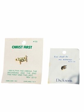 Vintage Religious Enamel Lapel Pins • Christ First Cross & Dove